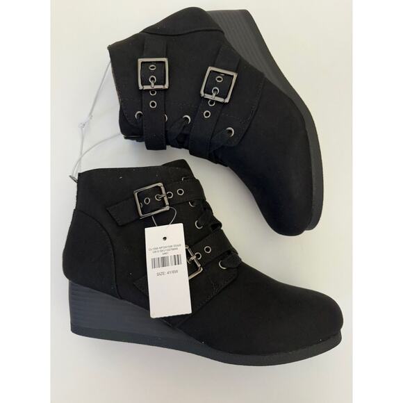 Justice Black Silver Buckle Wedge Booties Zip Up Girls’ Ankle Boots Shoes Size 4 - Picture 5 of 8